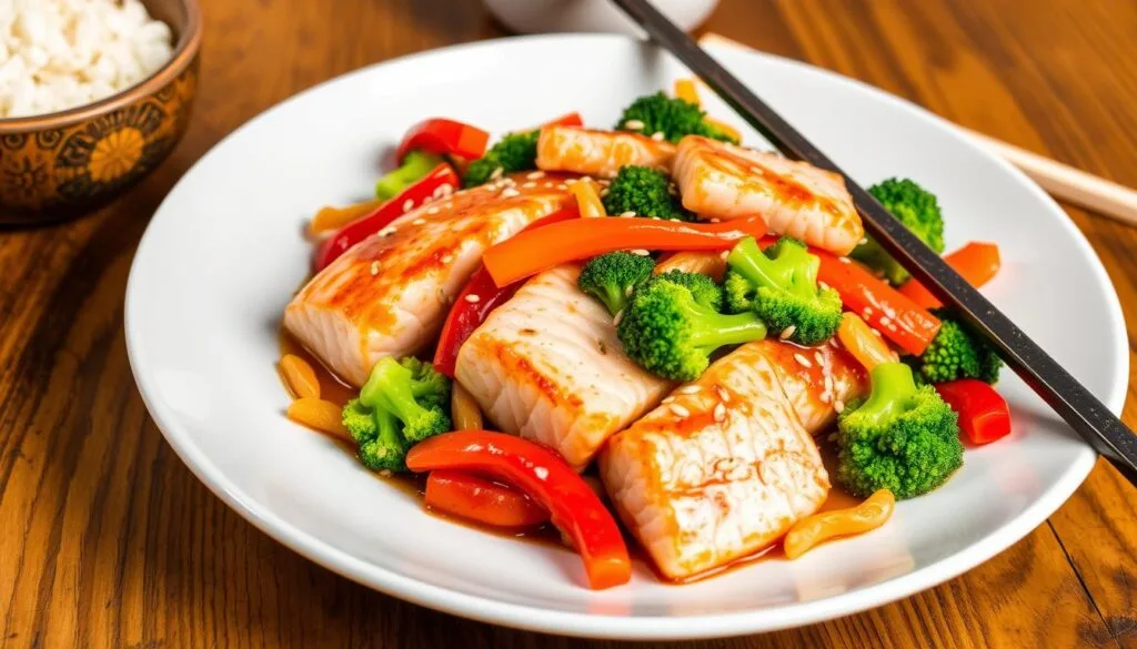 salmon stir-fry with broccoli salmon stir-fry with broccoli